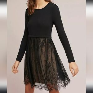 Bailey/44 Black Long-sleeve Knit and Lace Mini Dress, Size Petite S